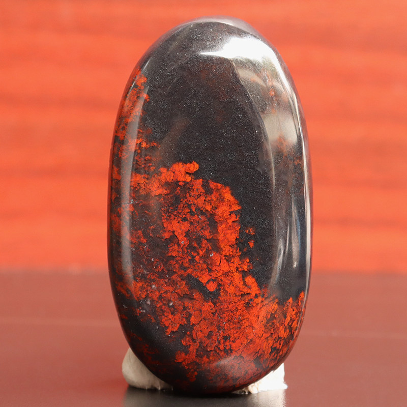 天然石材桂林鸡血石材口子料黑底红挂件把玩乾坤料16*32*63mm103g