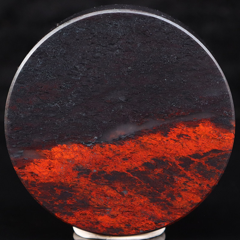 手镯心把玩件天然石材桂林鸡血玉石口子料黑底红54*54*16mm 99g