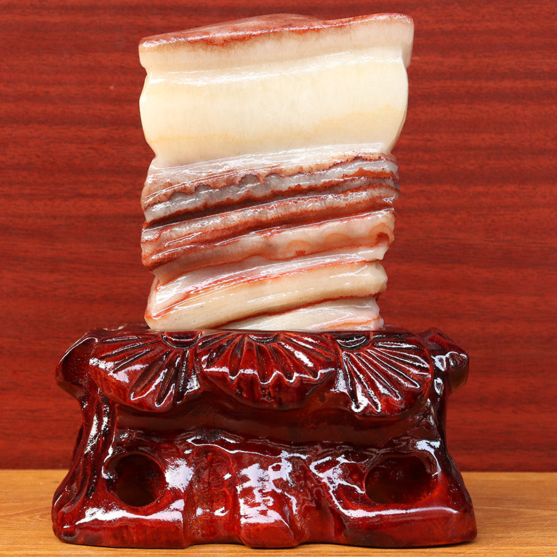 天然石材奇石摆件猪肉石桌面装饰雕刻石摆件12*15*4cm870g