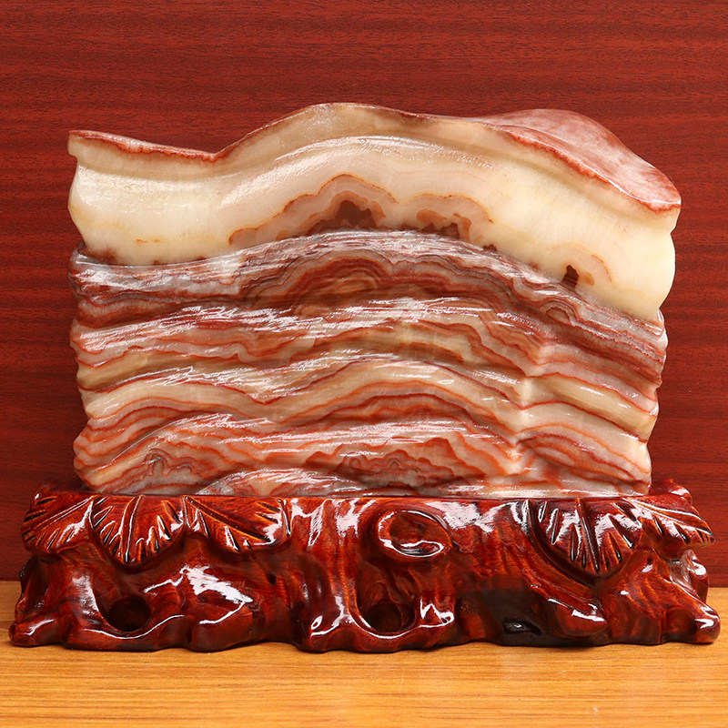 天然石材奇石摆件猪肉石桌面装饰雕刻石摆件26*20*7cm7233g