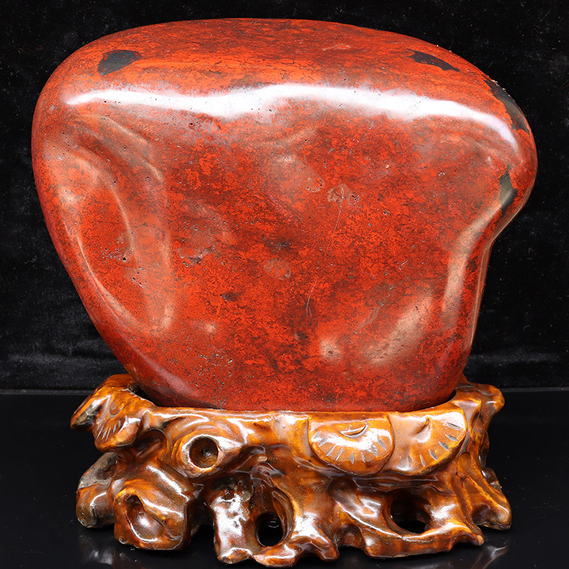 天然玉石桂林鸡血玉摆件口子料黑底红大红袍原石21*23*10cm 7210g