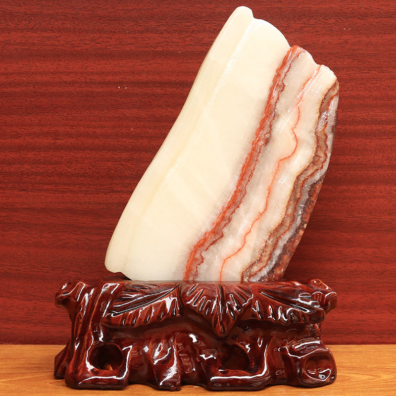 天然石材奇石摆件猪肉石桌面装饰雕刻石摆件15*21*2cm985g