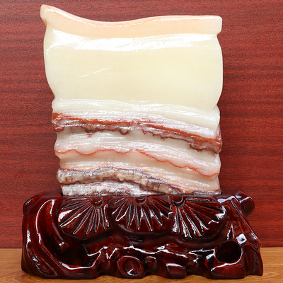 天然石材奇石摆件猪肉石桌面装饰雕刻石摆件16*18*5cm2538g