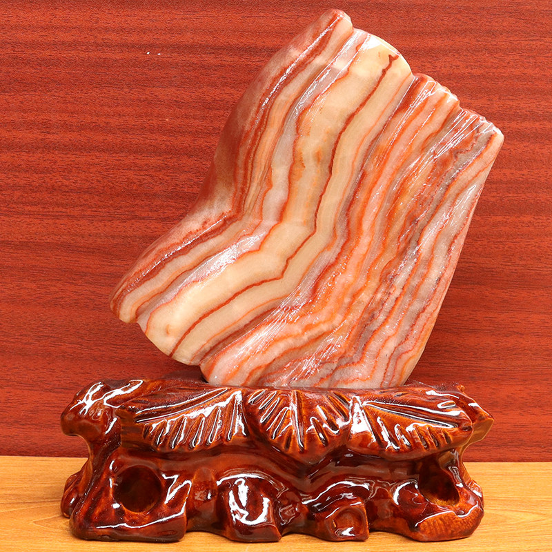 天然石材奇石摆件猪肉石桌面装饰雕刻石摆件15*19*2cm869g