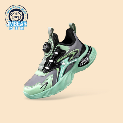 杰米熊童鞋2024秋冬新款儿童皮面防滑轻便旋转纽扣鞋