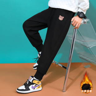 杰米熊童装2025秋冬男童休闲百搭加绒华夫裤儿童休闲束脚长裤