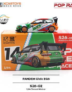 拓意POPRACE1:64 本田civic EG6 JACCS 合金胶胎汽车模型 S26-02