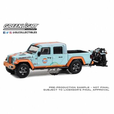 绿光1:64GreenLight2020Jeep海湾石油Gulf鲨鱼涂装配摩托汽车模型