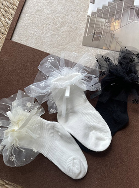 YFY女童花边蕾丝袜短袜甜美花朵网纱公主袜堆堆袜韩版袜子棉