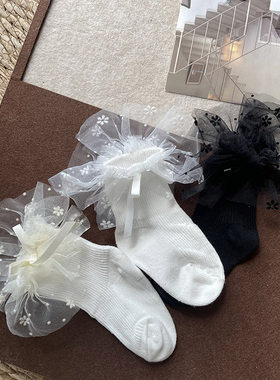 YFY女童花边蕾丝袜短袜甜美花朵网纱公主袜堆堆袜韩版袜子棉