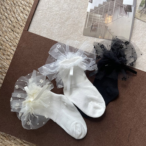 YFY女童花边蕾丝袜短袜甜美花朵网纱公主袜堆堆袜韩版袜子棉