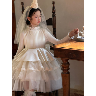 YFY女童秋冬缎面高定蕾丝边蛋糕裙tutu裙公主裙蓬蓬裙生日礼服