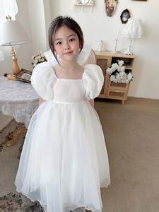 2023夏季新款女童仙女裙气质白色网纱长裙公主裙礼服大裙摆连衣裙