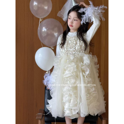YFY秋冬女童香槟生日公主裙礼服连衣裙背心裙亮片网纱气质千金