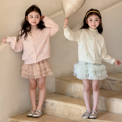 重工花朵钉珠针织开衫