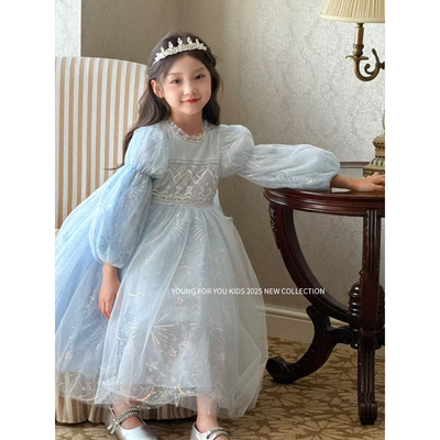 女童艾莎公主刺绣连衣裙