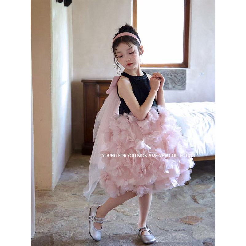 YFY夏季女童花朵连衣裙蓬蓬裙吊带蝴蝶结生日礼服公主裙花瓣图片
