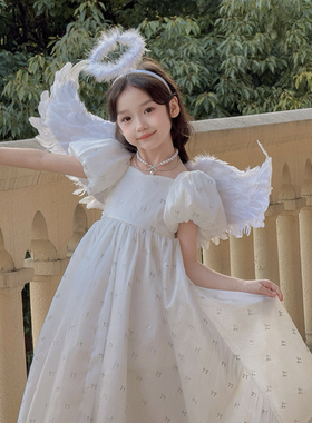 YFY夏季女童白色长裙公主裙连衣裙生日礼服六一表演法式气质天使