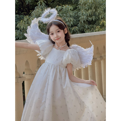 YFY夏季女童白色长裙公主裙连衣裙生日礼服六一表演法式气质天使