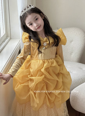 YFY女童秋冬贝儿公主连衣裙高级丝绒生日礼服重工宫廷风气质裙子