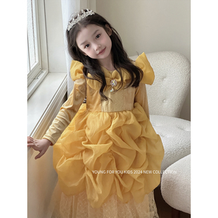 YFY女童秋冬贝儿公主连衣裙高级丝绒生日礼服重工宫廷风气质裙子
