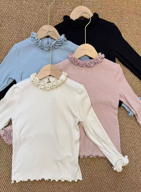 YFY女童秋冬花边领打底衫内搭打底多色百搭高弹柔软上衣女宝