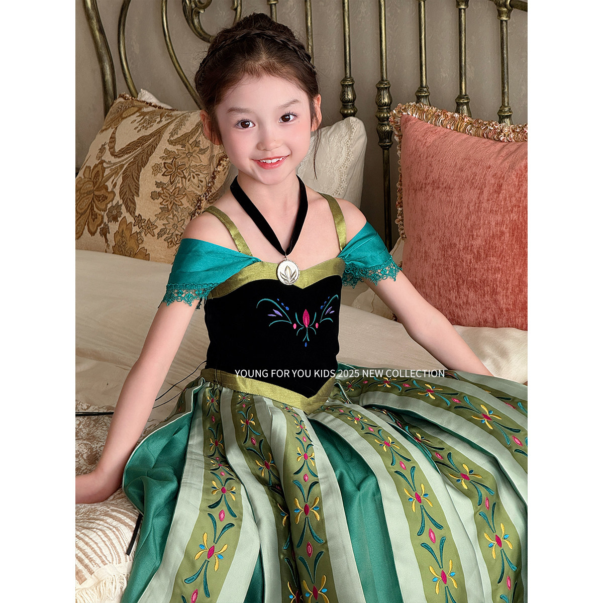 YFY女童春夏安娜加冕公主裙连衣裙高定刺绣礼服冰雪奇缘生日