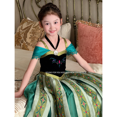 YFY女童春夏安娜加冕公主裙连衣裙高定刺绣礼服冰雪奇缘生日