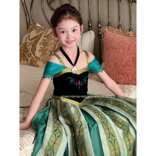 YFY女童春夏安娜加冕公主裙连衣裙高定刺绣礼服冰雪奇缘生日