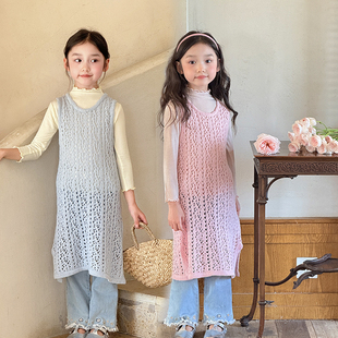 YFY女童春秋镂空针织背心裙韩版叠穿洋气毛衣裙可爱百搭连衣裙