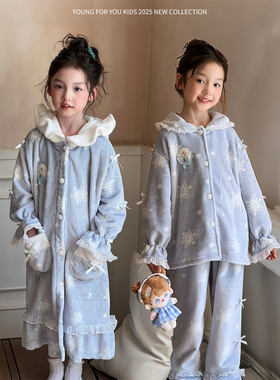 YFY女童冬季艾莎法兰绒家居服套装睡袍保暖睡衣冰雪奇缘爱莎亲肤