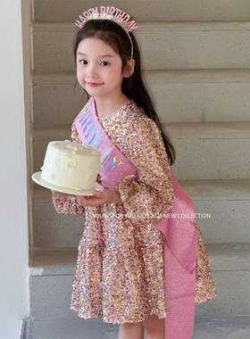 YFY爆闪女童生日礼服公主裙亮片裙闪闪裙子秋冬气质连衣裙千金