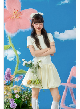 DUBZZY【梦幻岛】原创花苞针织拼接修身短袖欧若风连衣裙女L174S2