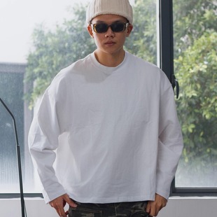 T恤男 休闲复古打底小领口纯棉Boxy长袖 SlowGang短宽版 型秋冬280g