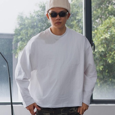 SlowGang短宽版型秋冬280g 休闲复古打底小领口纯棉Boxy长袖T恤男