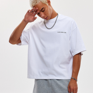 男 cleanfit小领口纯棉BoxyT恤短袖 SlowGang短宽版 型280g休闲印花