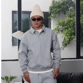 SlowGang双面空气层太空棉卫衣boxy短宽剪裁半开襟翻领polo衫 男潮