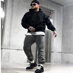 SlowGang重磅短宽550G空气层boxy纯色卫衣连帽外套cleanfit男潮牌