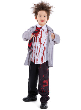万圣节服装 亚马逊新品灰色学生制服吸血鬼cosplay 男生丧尸衣服