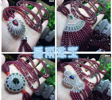 Pure Natural Wine Red Garnet Sweater Chain Long Necklace Multi-Layer Crystal Jewelry Pendant for Women Purple Garnet
