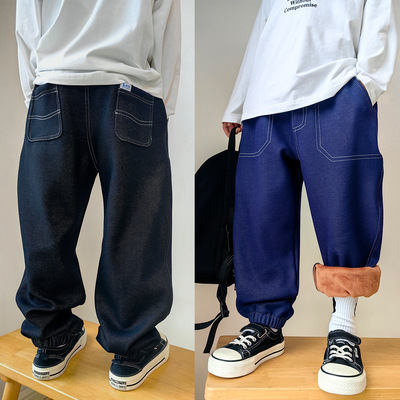 25冬童装儿童加绒加厚爆温裤不掉色黄金绒牛仔长裤劈叉弹力童裤潮