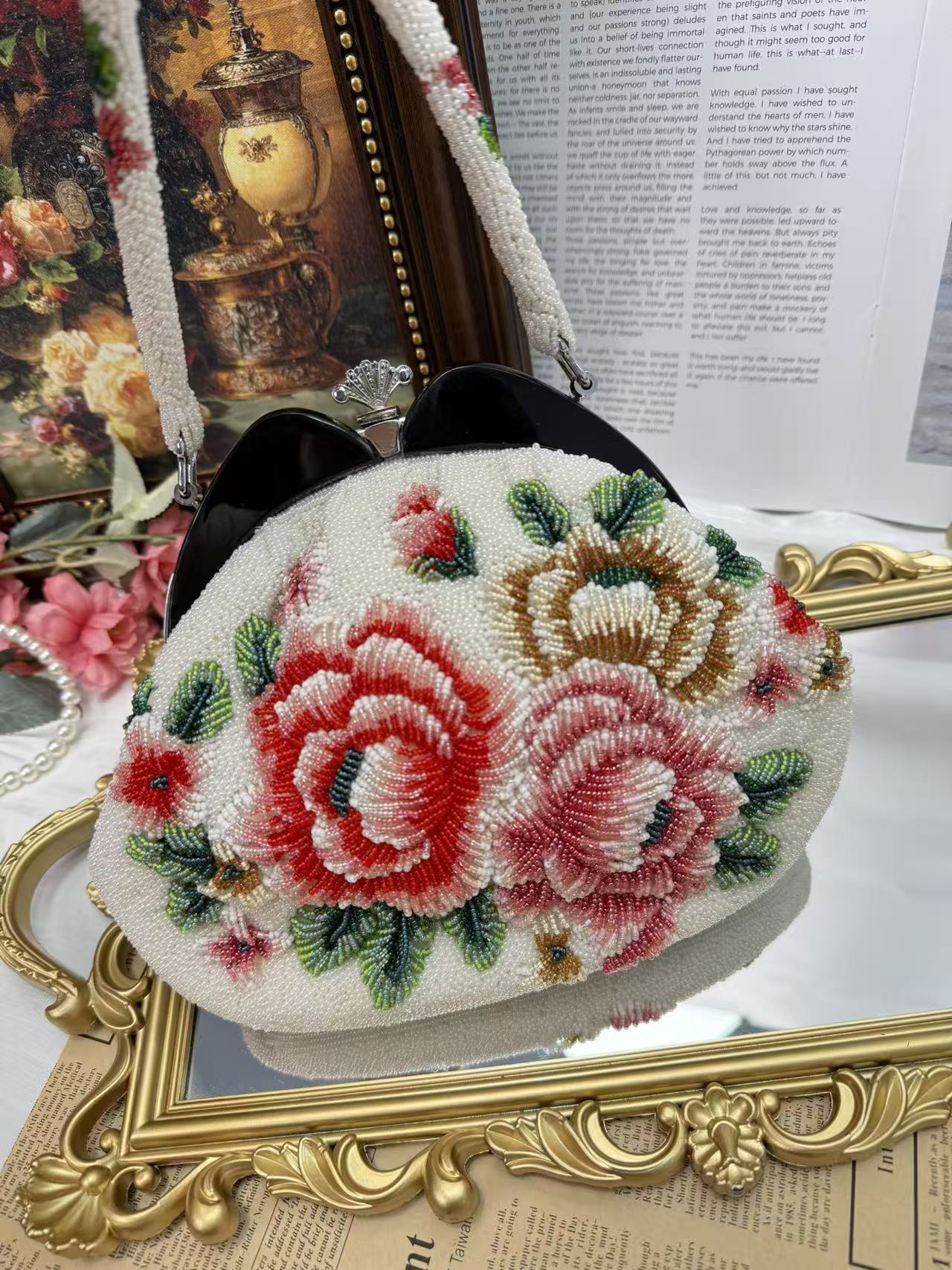 中古vintage珠绣手工包钉通用款女包