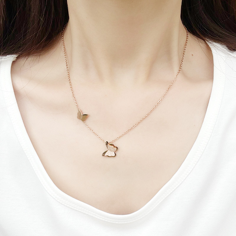 韩国甜美时尚磨砂玫瑰金蝴蝶项链锁骨链女精致气质生日礼物衬肤色