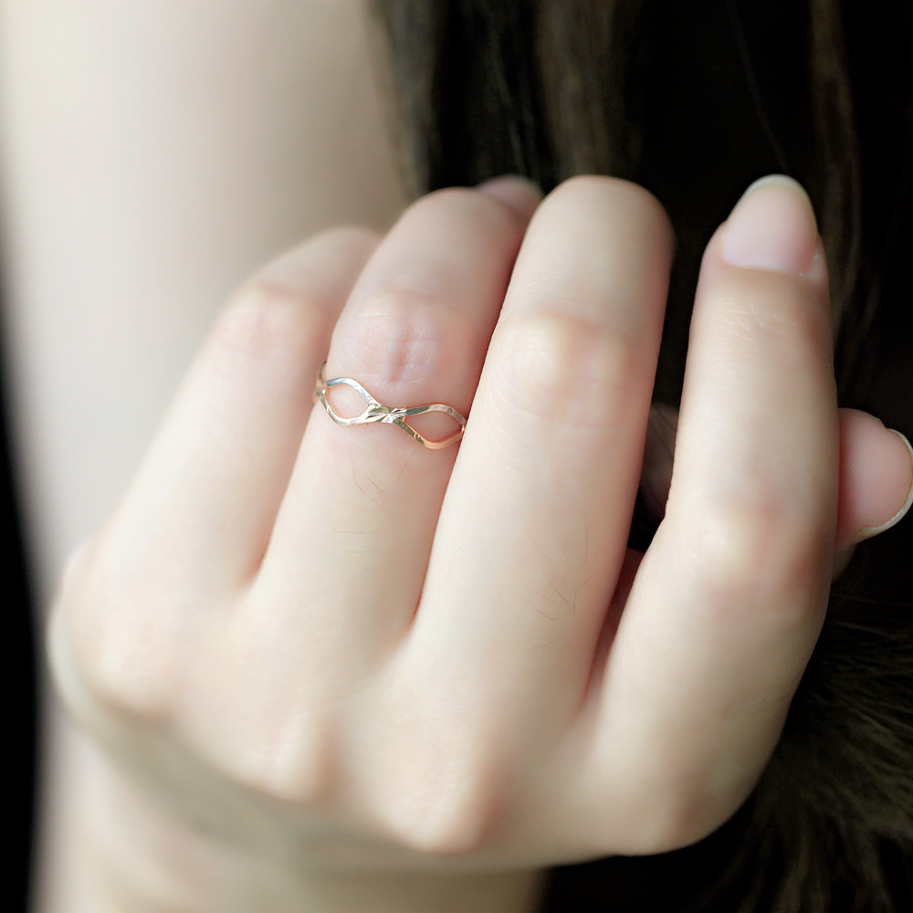 新款简约个性波浪形彩金指环戒指