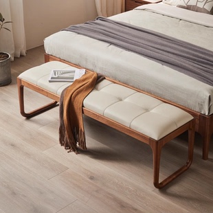 北美黑胡桃木长条凳卧室实木床尾凳现代简约床边原木软包床榻长凳