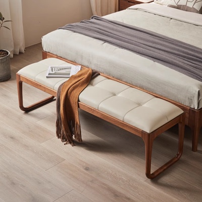 北美黑胡桃木长条凳卧室实木床尾凳现代简约床边原木软包床榻长凳