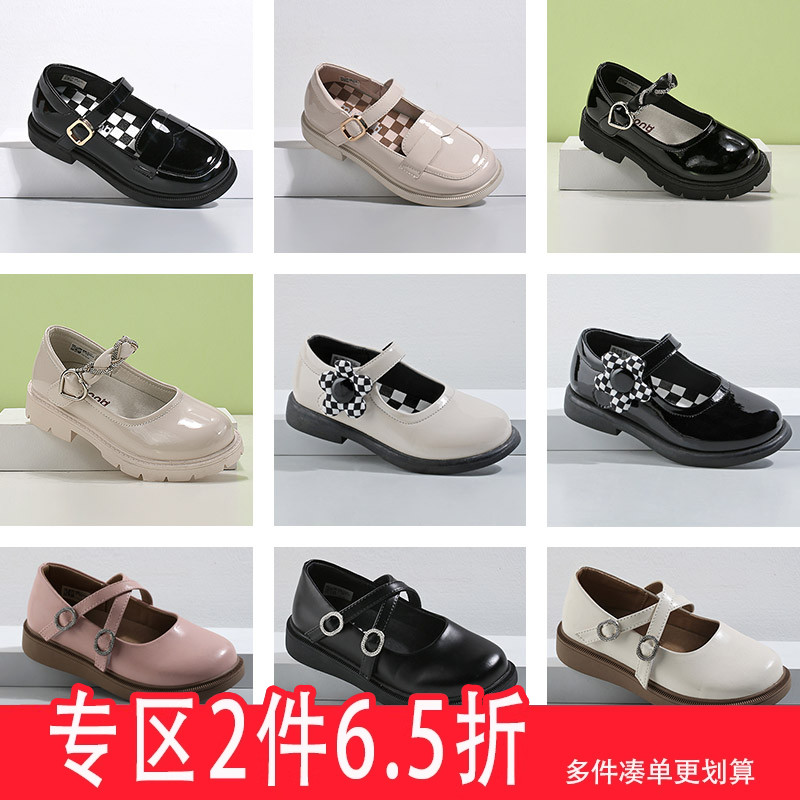 牧童秋季新款女童蝴蝶结亮面皮鞋