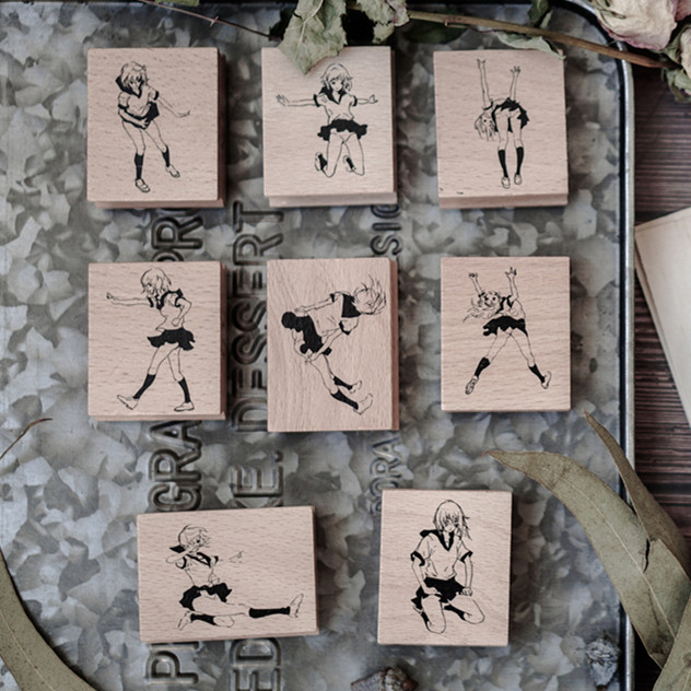 eno strange girl二次元女孩印章手帐人物木质印章可爱小清新印章