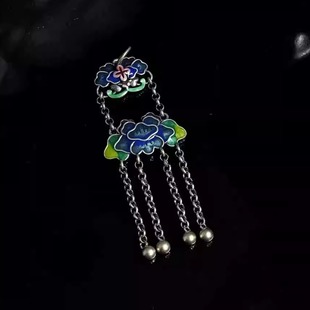 925纯银999足银复古手工配件隔珠弯管烧蓝莲花流苏滴胶平安锁