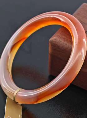 天然玛瑙玉髓圆条手镯水墨花纹红色花纹新中式国风手镯气质女